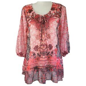 STYLE & CO Pink & White Wishful Corals 2-Piece Blouse - NWT Women's M